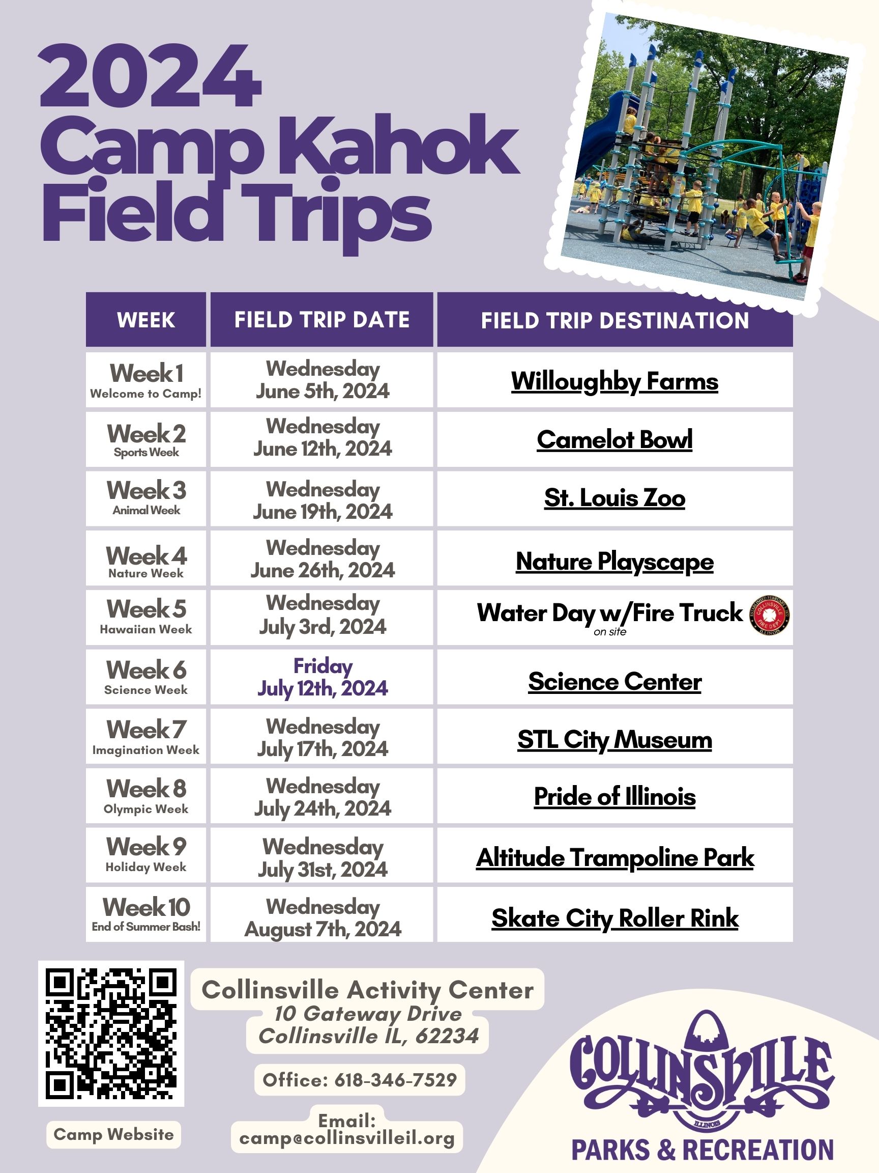 2024 Camp Kahok Field Trips Schedule